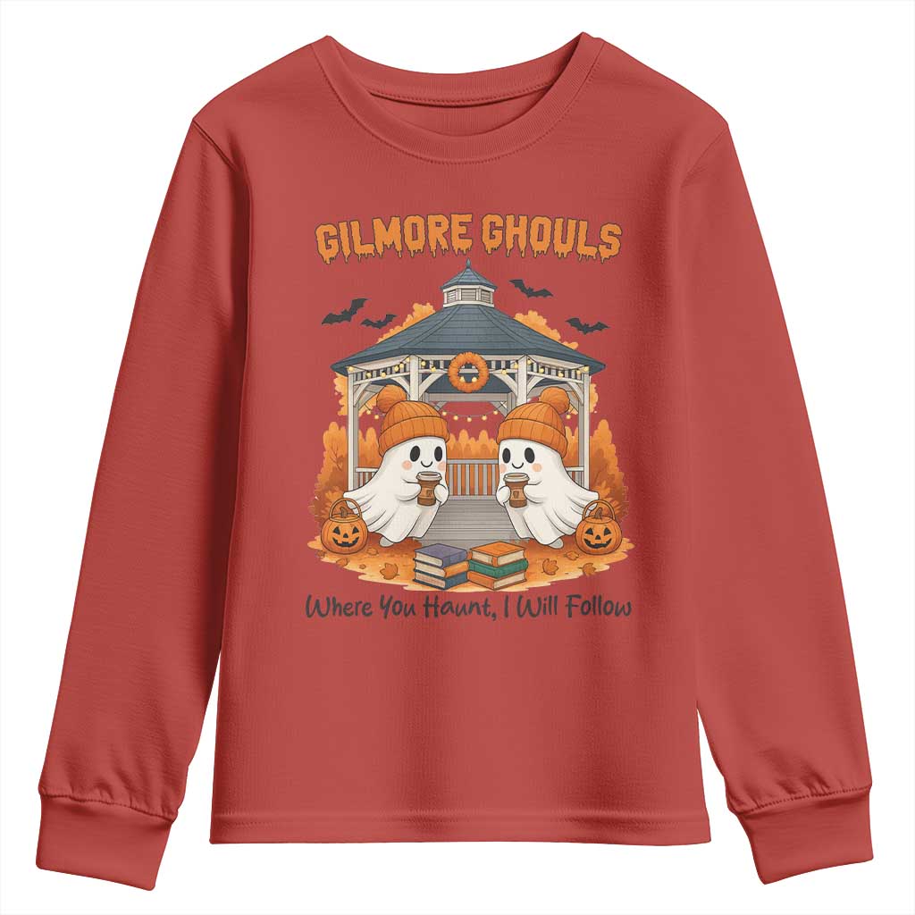 Cute Gilmore Ghouls Halloween Ghost Youth Sweatshirt Cozy Fall Aesthetic with Pumpkin Spice and Books TS02 Red Print Your Wear