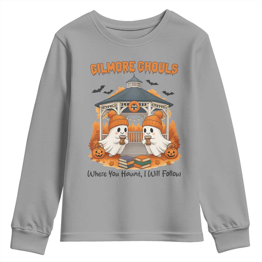 Cute Gilmore Ghouls Halloween Ghost Youth Sweatshirt Cozy Fall Aesthetic with Pumpkin Spice and Books TS02 Sport Gray Print Your Wear