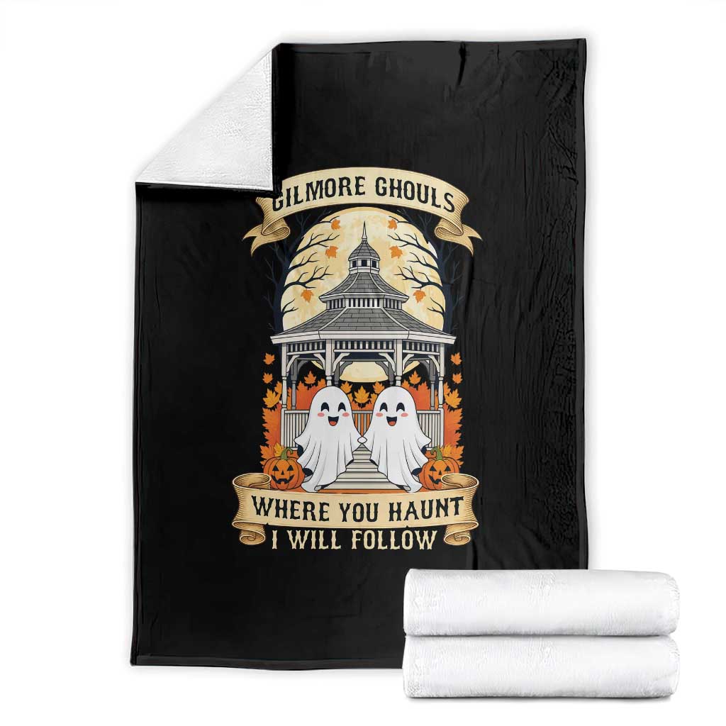 Gilmore Ghouls Halloween Ghost Throw Blanket Cute Couple Spooky Boo with Fall Gazebo TS02 Black Print Your Wear