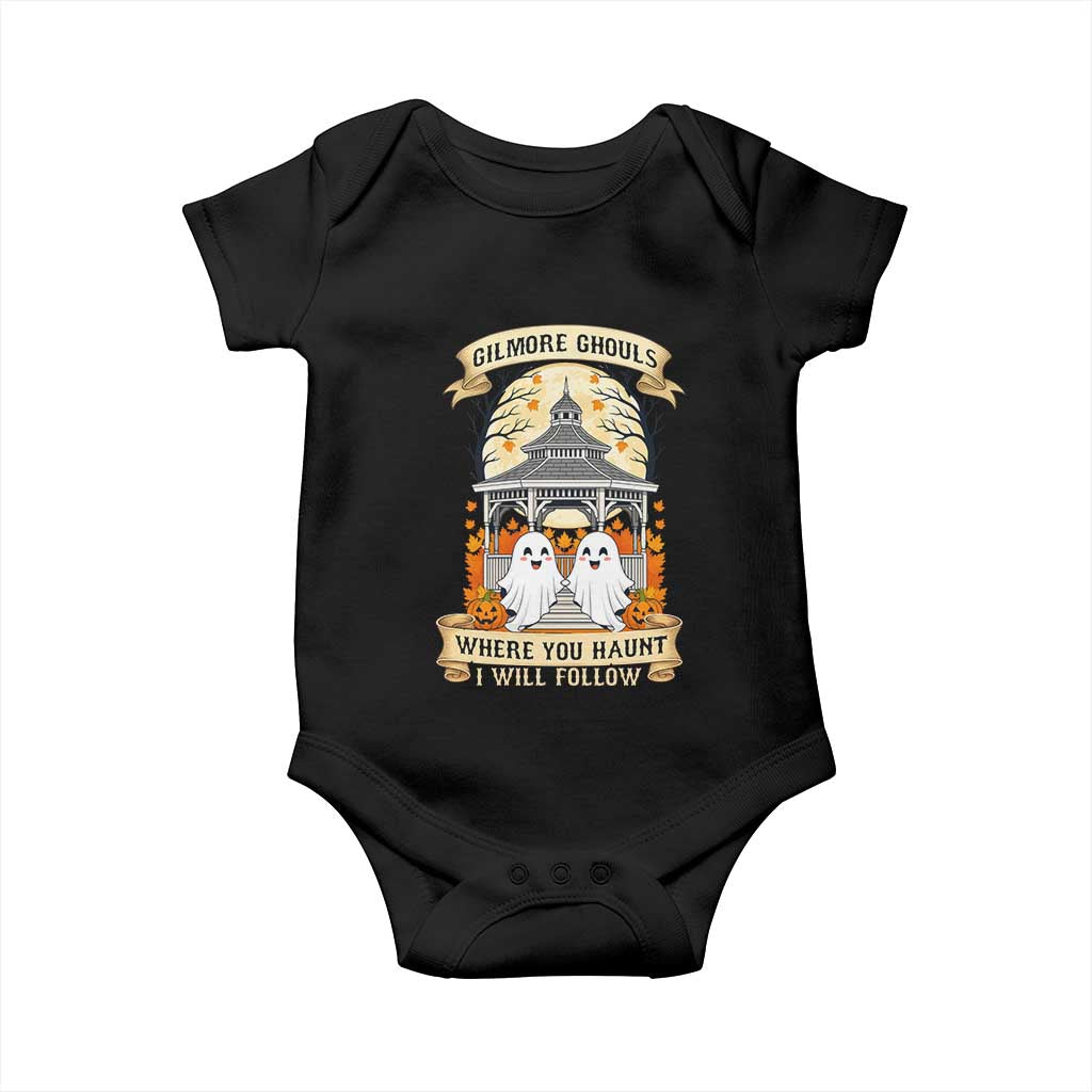 Gilmore Ghouls Halloween Ghost Baby Onesie Cute Couple Spooky Boo with Fall Gazebo TS02 Black Print Your Wear