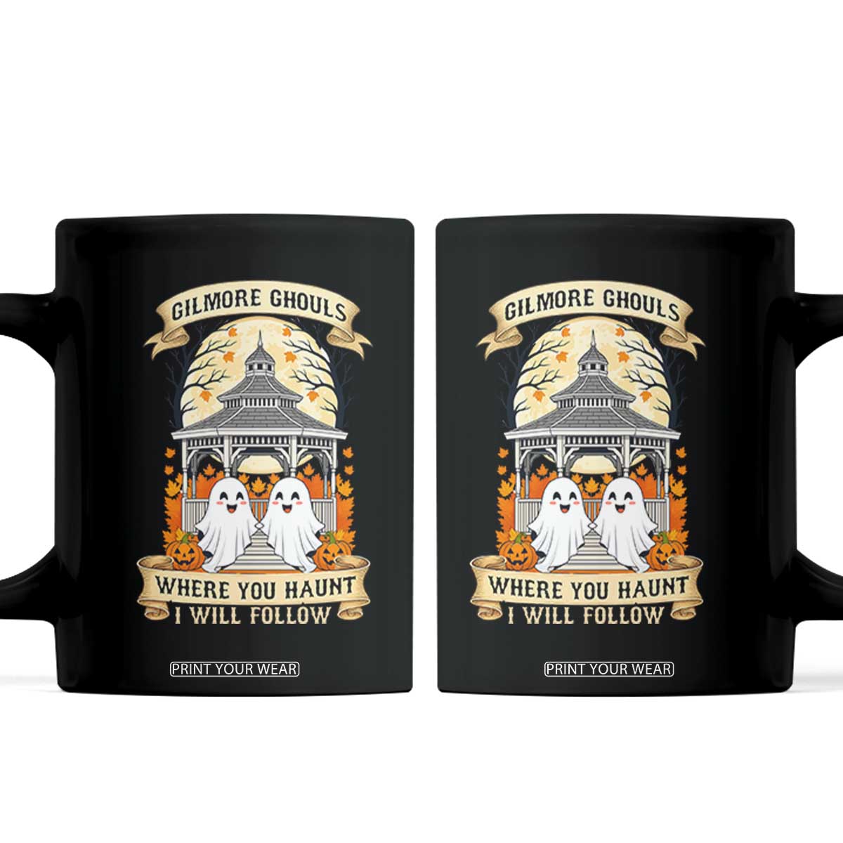 Gilmore Ghouls Halloween Ghost Coffee Mug Cute Couple Spooky Boo with Fall Gazebo TS02 Black Print Your Wear