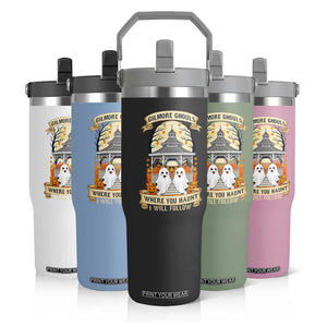 Gilmore Ghouls Halloween Ghost Flip Straw Tumbler Cute Couple Spooky Boo with Fall Gazebo TS02 Print Your Wear