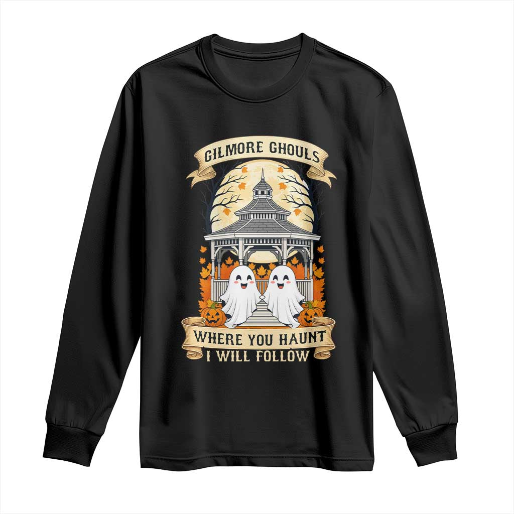 Gilmore Ghouls Halloween Ghost Long Sleeve Shirt Cute Couple Spooky Boo with Fall Gazebo TS02 Black Print Your Wear