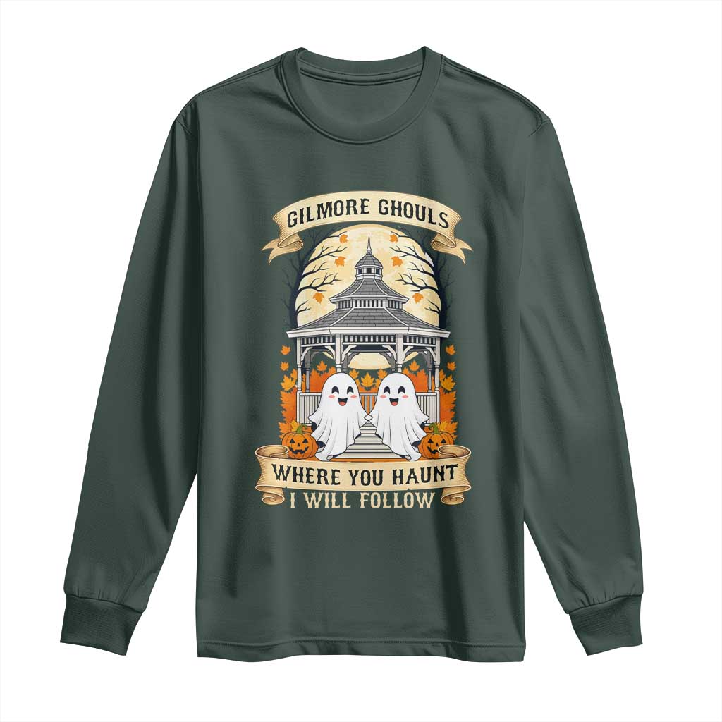 Gilmore Ghouls Halloween Ghost Long Sleeve Shirt Cute Couple Spooky Boo with Fall Gazebo TS02 Dark Forest Green Print Your Wear