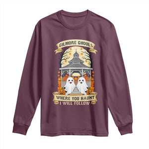 Gilmore Ghouls Halloween Ghost Long Sleeve Shirt Cute Couple Spooky Boo with Fall Gazebo TS02 Maroon Print Your Wear