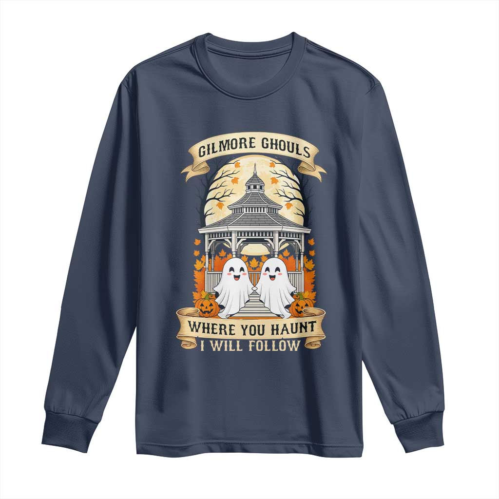 Gilmore Ghouls Halloween Ghost Long Sleeve Shirt Cute Couple Spooky Boo with Fall Gazebo TS02 Navy Print Your Wear