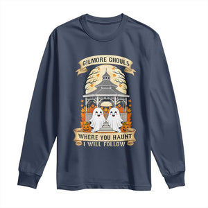 Gilmore Ghouls Halloween Ghost Long Sleeve Shirt Cute Couple Spooky Boo with Fall Gazebo TS02 Navy Print Your Wear