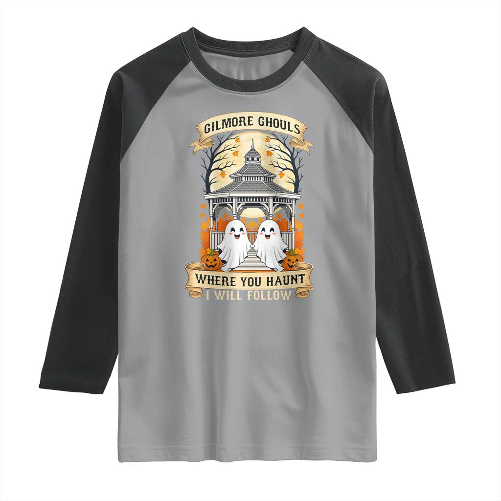 Gilmore Ghouls Halloween Ghost Raglan Shirt Cute Couple Spooky Boo with Fall Gazebo TS02 Sport Gray Black Print Your Wear