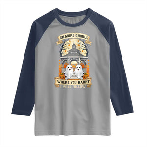 Gilmore Ghouls Halloween Ghost Raglan Shirt Cute Couple Spooky Boo with Fall Gazebo TS02 Sport Gray Navy Print Your Wear