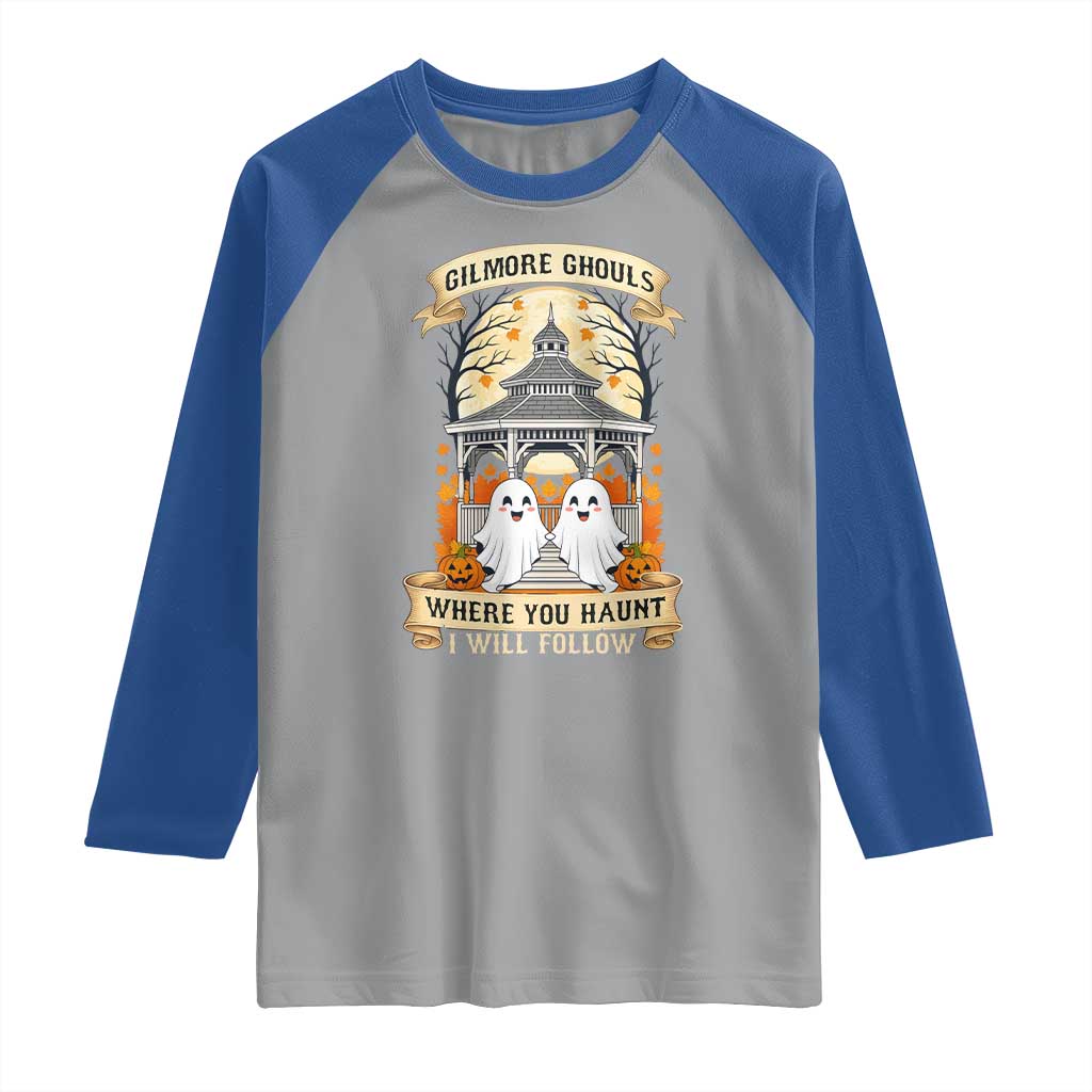 Gilmore Ghouls Halloween Ghost Raglan Shirt Cute Couple Spooky Boo with Fall Gazebo TS02 Sport Gray Royal Print Your Wear