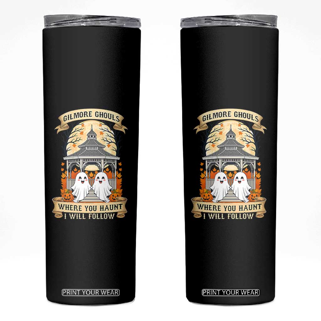 Gilmore Ghouls Halloween Ghost Skinny Tumbler Cute Couple Spooky Boo with Fall Gazebo TS02 Black Print Your Wear