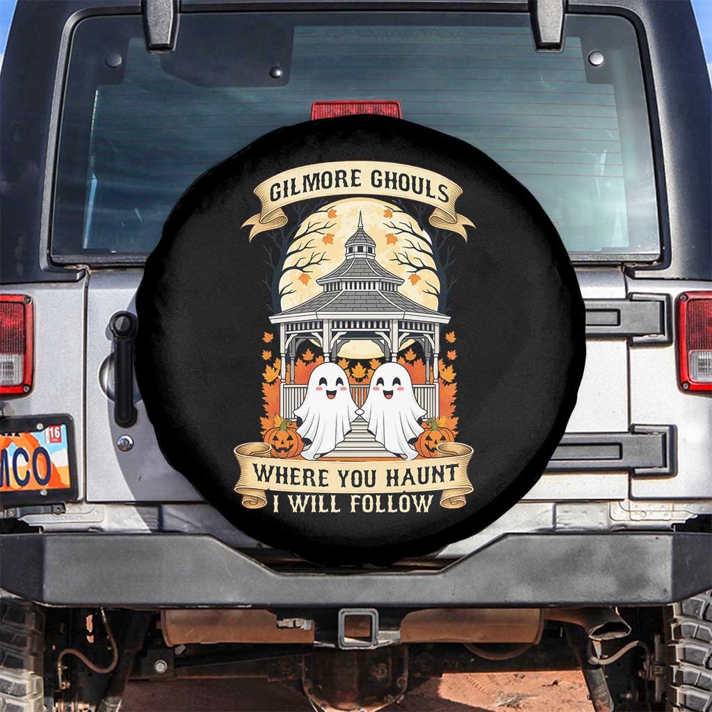 Gilmore Ghouls Halloween Ghost Spare Tire Cover Cute Couple Spooky Boo with Fall Gazebo TS02 No hole Black Print Your Wear
