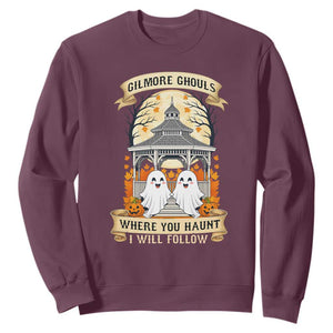 Gilmore Ghouls Halloween Ghost Sweatshirt Cute Couple Spooky Boo with Fall Gazebo TS02 Maroon Print Your Wear