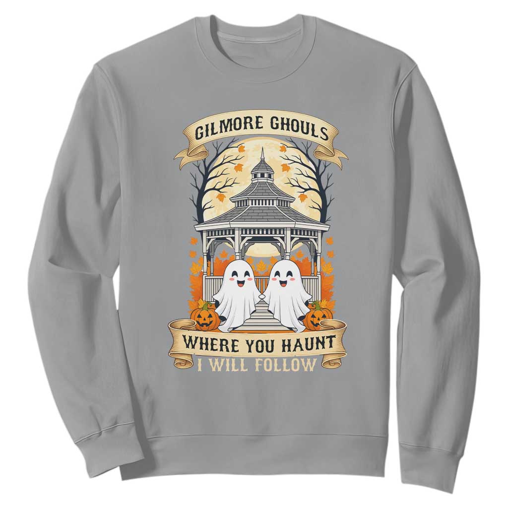 Gilmore Ghouls Halloween Ghost Sweatshirt Cute Couple Spooky Boo with Fall Gazebo TS02 Sport Gray Print Your Wear