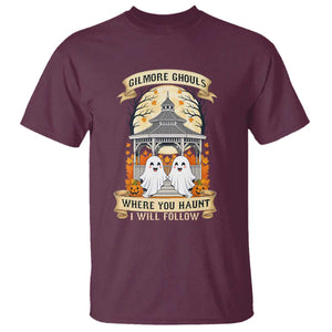 Gilmore Ghouls Halloween Ghost T Shirt Cute Couple Spooky Boo with Fall Gazebo TS02 Maroon Print Your Wear