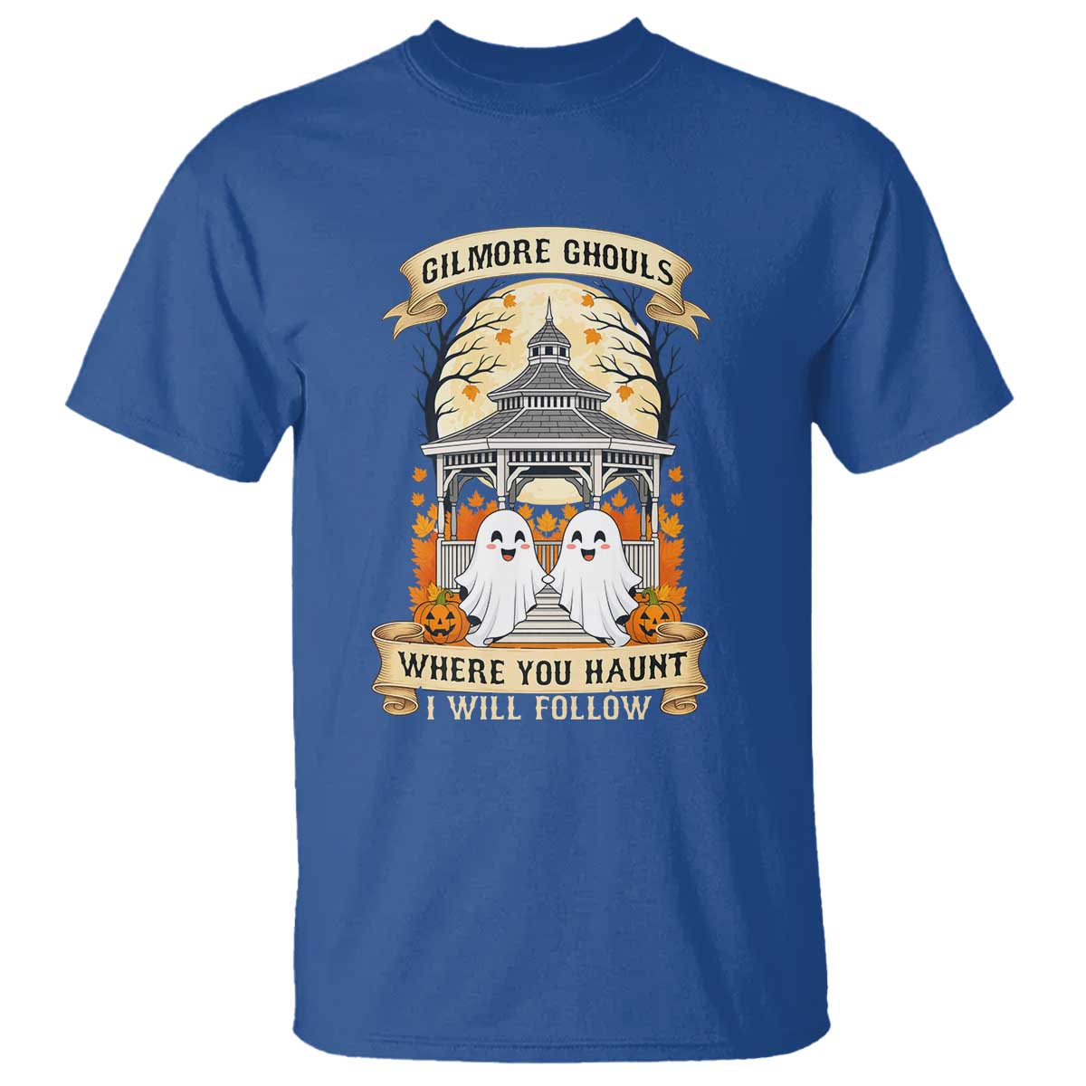 Gilmore Ghouls Halloween Ghost T Shirt Cute Couple Spooky Boo with Fall Gazebo TS02 Royal Blue Print Your Wear