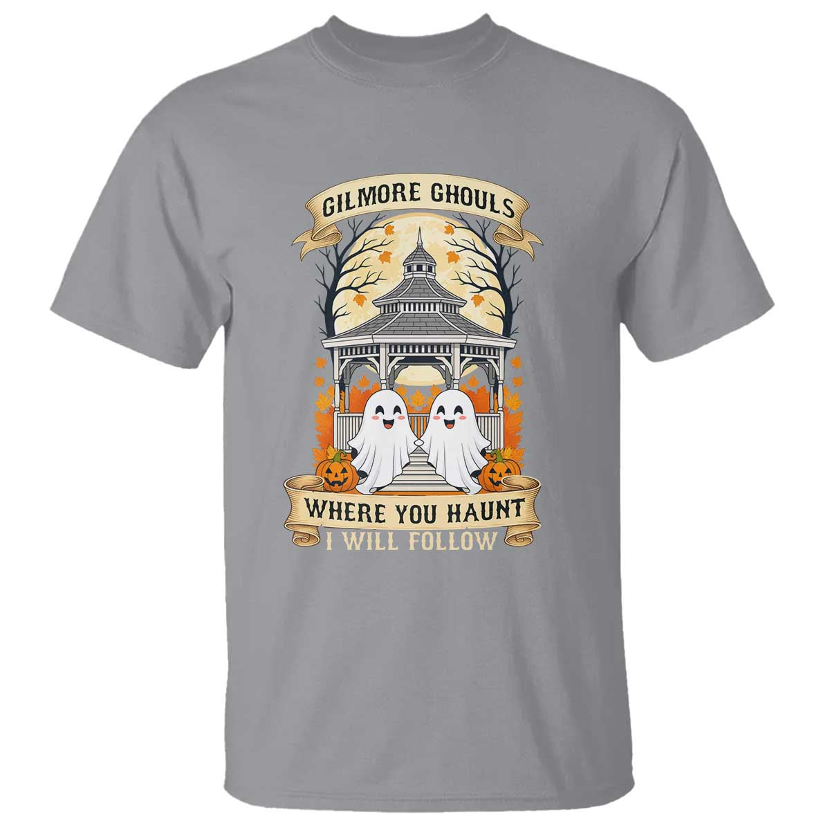 Gilmore Ghouls Halloween Ghost T Shirt Cute Couple Spooky Boo with Fall Gazebo TS02 Sport Gray Print Your Wear