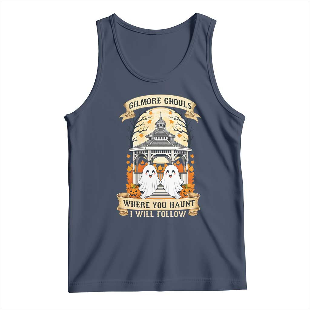 Gilmore Ghouls Halloween Ghost Tank Top Cute Couple Spooky Boo with Fall Gazebo TS02 Navy Print Your Wear