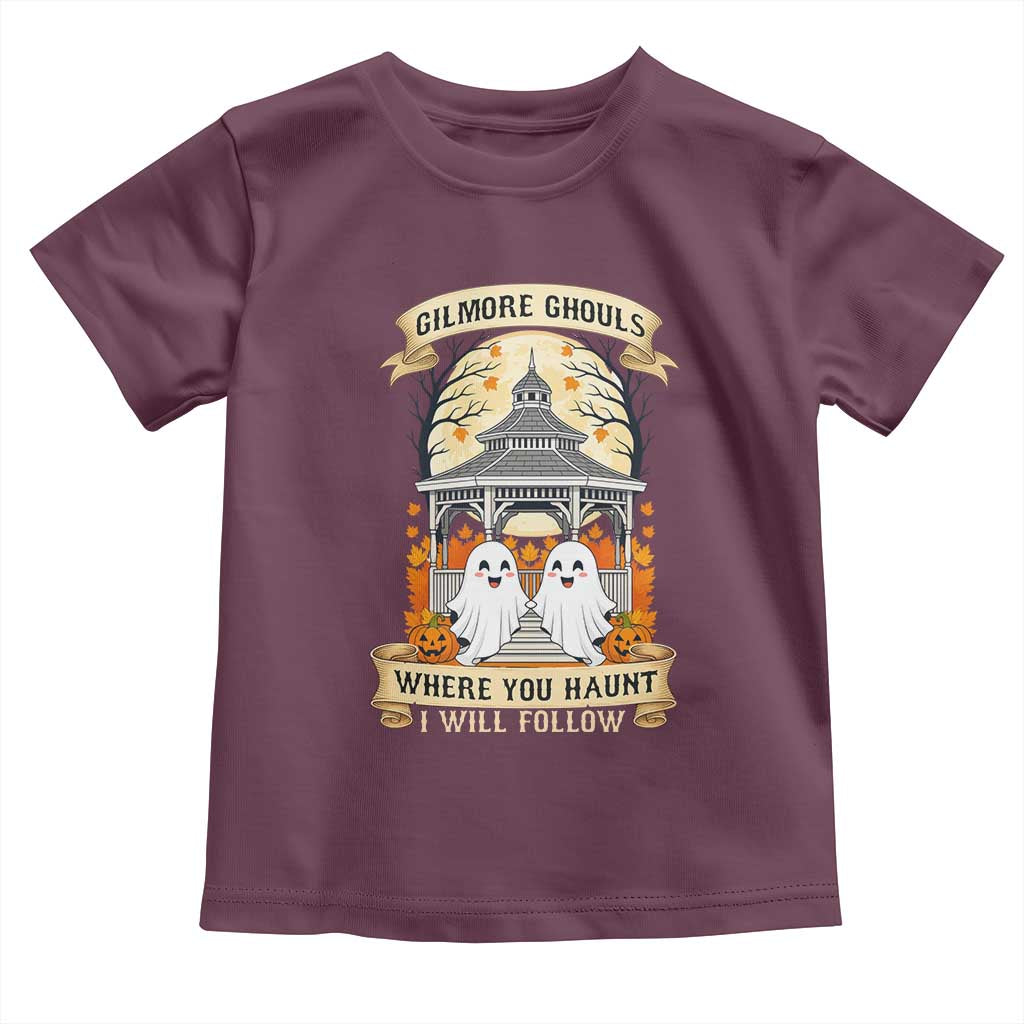 Gilmore Ghouls Halloween Ghost Toddler T Shirt Cute Couple Spooky Boo with Fall Gazebo TS02 Maroon Print Your Wear