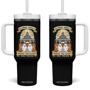 Gilmore Ghouls Halloween Ghost Tumbler With Handle Cute Couple Spooky Boo with Fall Gazebo TS02 One Size: 40 oz Black Print Your Wear