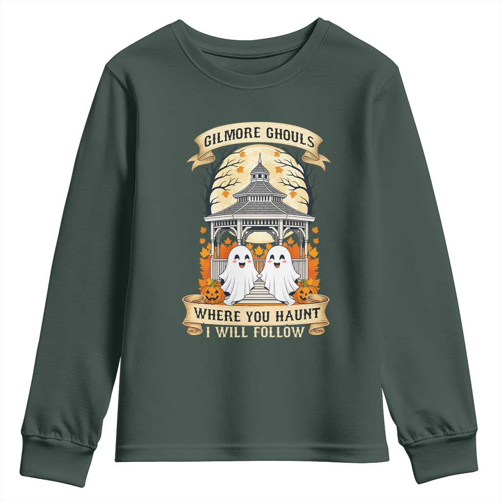 Gilmore Ghouls Halloween Ghost Youth Sweatshirt Cute Couple Spooky Boo with Fall Gazebo TS02 Dark Forest Green Print Your Wear