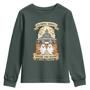 Gilmore Ghouls Halloween Ghost Youth Sweatshirt Cute Couple Spooky Boo with Fall Gazebo TS02 Dark Forest Green Print Your Wear