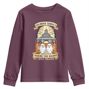 Gilmore Ghouls Halloween Ghost Youth Sweatshirt Cute Couple Spooky Boo with Fall Gazebo TS02 Maroon Print Your Wear