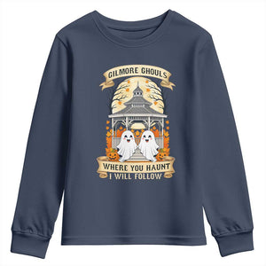 Gilmore Ghouls Halloween Ghost Youth Sweatshirt Cute Couple Spooky Boo with Fall Gazebo TS02 Navy Print Your Wear