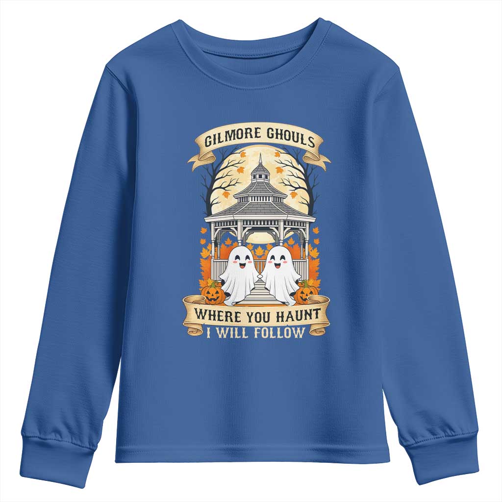 Gilmore Ghouls Halloween Ghost Youth Sweatshirt Cute Couple Spooky Boo with Fall Gazebo TS02 Royal Blue Print Your Wear