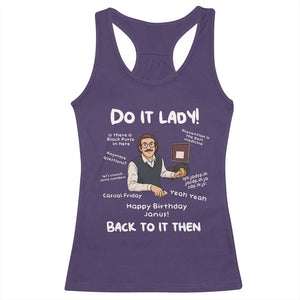Do It Lady and Back To It Then Racerback Tank Top Funny Office Joke Vintage Mustache Guy Meme TS02 Purple Print Your Wear
