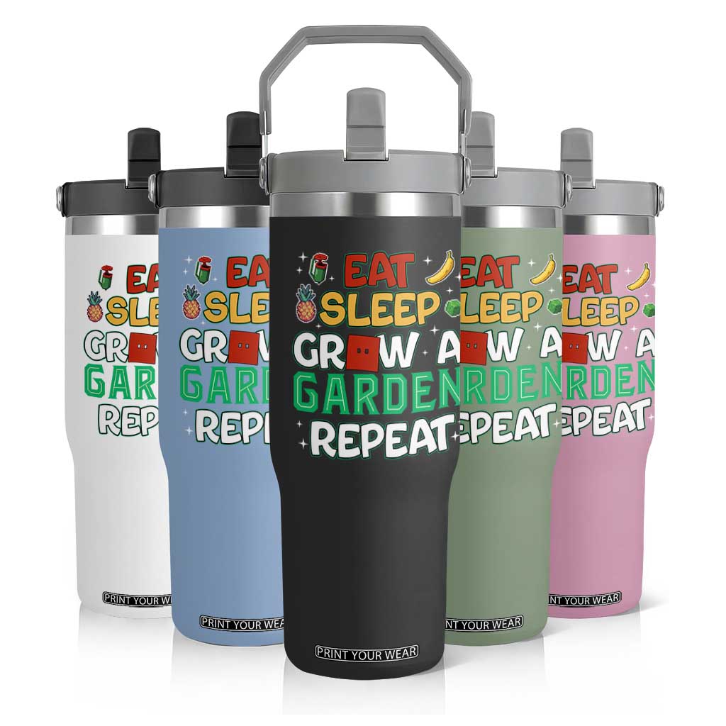 Eat Sleep Grow a Garden Repeat Flip Straw Tumbler Funny Gamer-Inspired Gardening Gift for Plant Lovers TS02 Print Your Wear