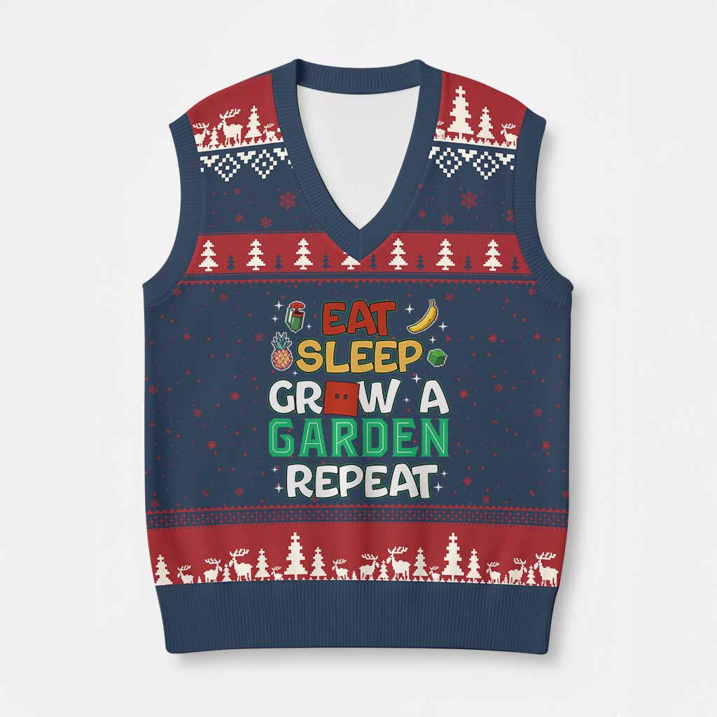 Eat Sleep Grow a Garden Repeat V-Neck Knit Sweater Vest Funny Gamer-Inspired Gardening Gift for Plant Lovers TS02 Navy Red Print Your Wear