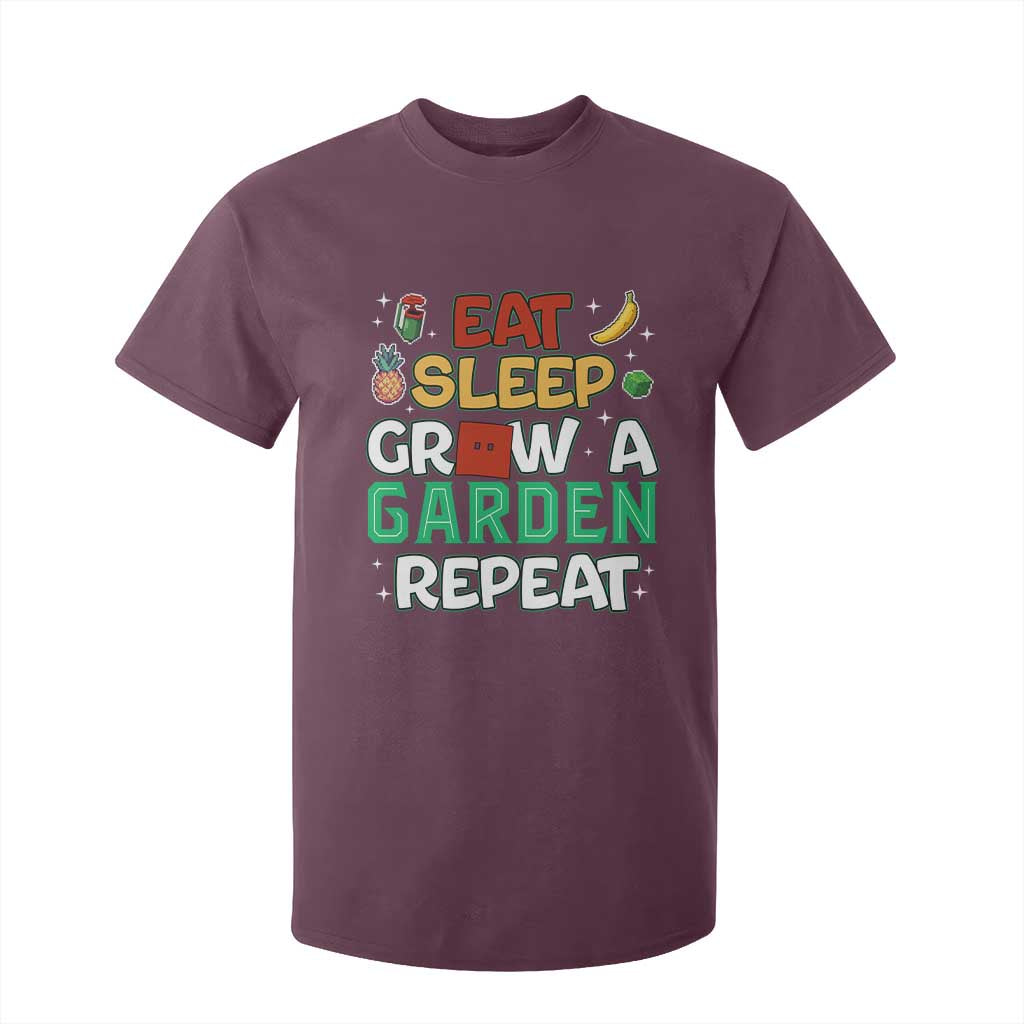 Eat Sleep Grow a Garden Repeat T Shirt For Kid Funny Gamer-Inspired Gardening Gift for Plant Lovers TS02 Maroon Print Your Wear