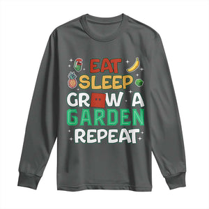 Eat Sleep Grow a Garden Repeat Long Sleeve Shirt Funny Gamer-Inspired Gardening Gift for Plant Lovers TS02 Dark Heather Print Your Wear