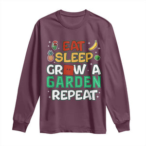 Eat Sleep Grow a Garden Repeat Long Sleeve Shirt Funny Gamer-Inspired Gardening Gift for Plant Lovers TS02 Maroon Print Your Wear