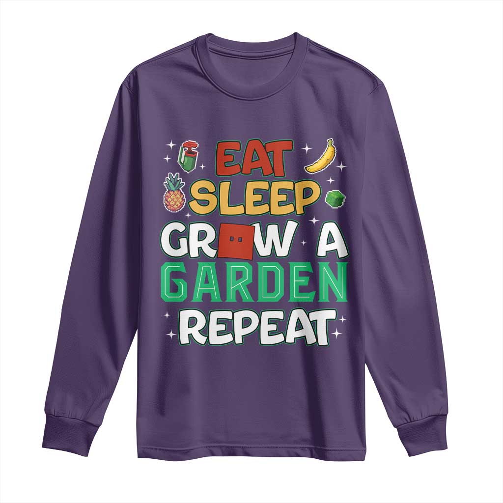 Eat Sleep Grow a Garden Repeat Long Sleeve Shirt Funny Gamer-Inspired Gardening Gift for Plant Lovers TS02 Purple Print Your Wear