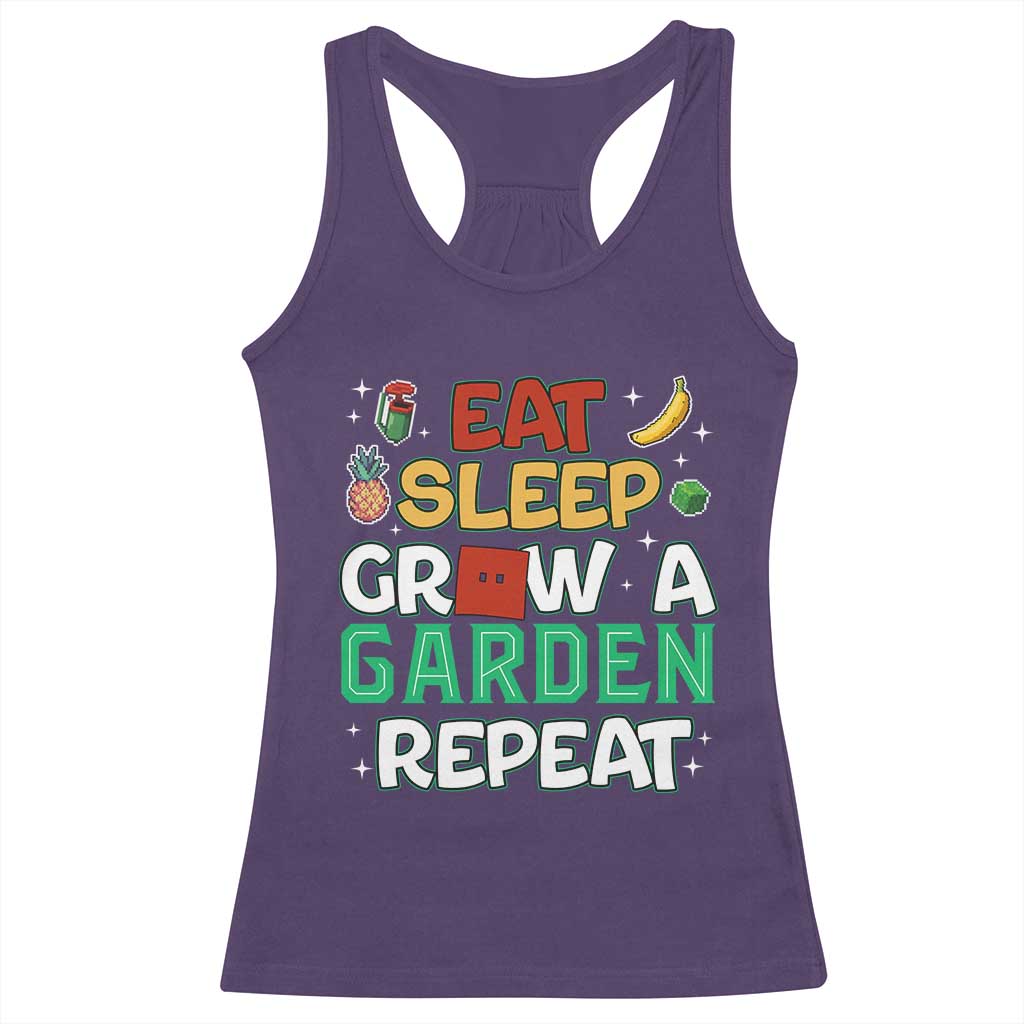 Eat Sleep Grow a Garden Repeat Racerback Tank Top Funny Gamer-Inspired Gardening Gift for Plant Lovers TS02 Purple Print Your Wear