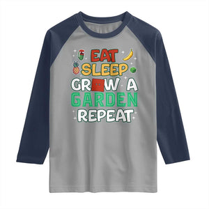 Eat Sleep Grow a Garden Repeat Raglan Shirt Funny Gamer-Inspired Gardening Gift for Plant Lovers TS02 Sport Gray Navy Print Your Wear