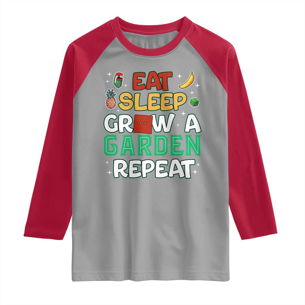 Eat Sleep Grow a Garden Repeat Raglan Shirt Funny Gamer-Inspired Gardening Gift for Plant Lovers TS02 Sport Gray Red Print Your Wear