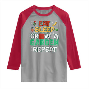Eat Sleep Grow a Garden Repeat Raglan Shirt Funny Gamer-Inspired Gardening Gift for Plant Lovers TS02 Sport Gray Red Print Your Wear