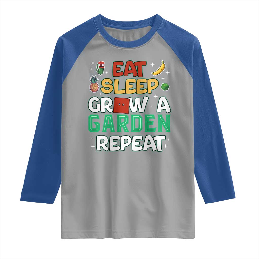 Eat Sleep Grow a Garden Repeat Raglan Shirt Funny Gamer-Inspired Gardening Gift for Plant Lovers TS02 Sport Gray Royal Print Your Wear