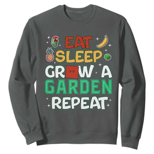 Eat Sleep Grow a Garden Repeat Sweatshirt Funny Gamer-Inspired Gardening Gift for Plant Lovers TS02 Dark Heather Print Your Wear