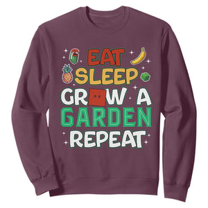 Eat Sleep Grow a Garden Repeat Sweatshirt Funny Gamer-Inspired Gardening Gift for Plant Lovers TS02 Maroon Print Your Wear
