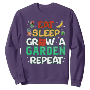 Eat Sleep Grow a Garden Repeat Sweatshirt Funny Gamer-Inspired Gardening Gift for Plant Lovers TS02 Purple Print Your Wear