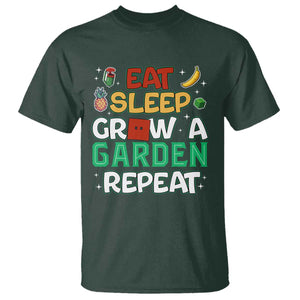 Eat Sleep Grow a Garden Repeat T Shirt Funny Gamer-Inspired Gardening Gift for Plant Lovers TS02 Dark Forest Green Print Your Wear