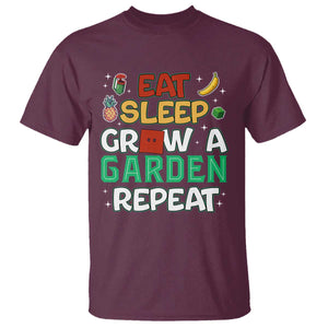 Eat Sleep Grow a Garden Repeat T Shirt Funny Gamer-Inspired Gardening Gift for Plant Lovers TS02 Maroon Print Your Wear