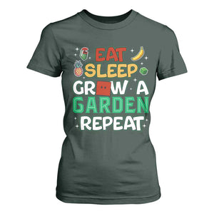 Eat Sleep Grow a Garden Repeat T Shirt For Women Funny Gamer-Inspired Gardening Gift for Plant Lovers TS02 Dark Forest Green Print Your Wear