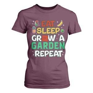 Eat Sleep Grow a Garden Repeat T Shirt For Women Funny Gamer-Inspired Gardening Gift for Plant Lovers TS02 Maroon Print Your Wear