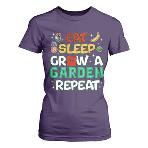 Eat Sleep Grow a Garden Repeat T Shirt For Women Funny Gamer-Inspired Gardening Gift for Plant Lovers TS02 Purple Print Your Wear