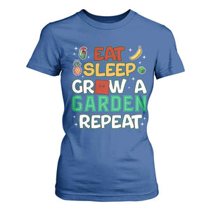 Eat Sleep Grow a Garden Repeat T Shirt For Women Funny Gamer-Inspired Gardening Gift for Plant Lovers TS02 Royal Blue Print Your Wear